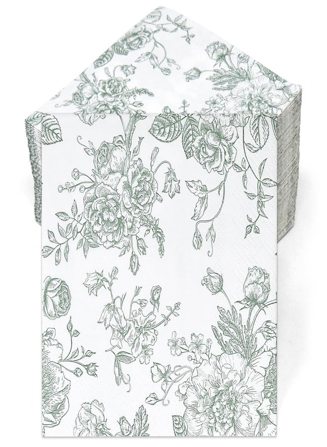 73Hours 100 Sage Green and White Toile Floral Cocktail Napkins Disposable Paper for Spring Wedding Holiday Birthday Party Baby Shower Tableware Decor - Image 5