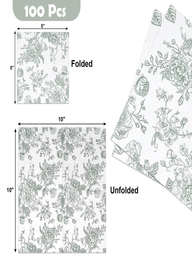 73Hours 100 Sage Green and White Toile Floral Cocktail Napkins Disposable Paper for Spring Wedding Holiday Birthday Party Baby Shower Tableware Decor - Image 2