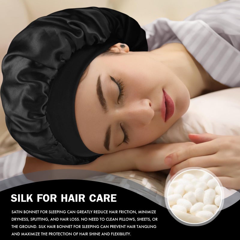 Doitory Satin Silk Bonnet for Sleeping, Double Layer Silk Sleep Cap for Men & Women, Soft Satin Lined Bonnet for Natural & Curly Hair(Black) - Image 4