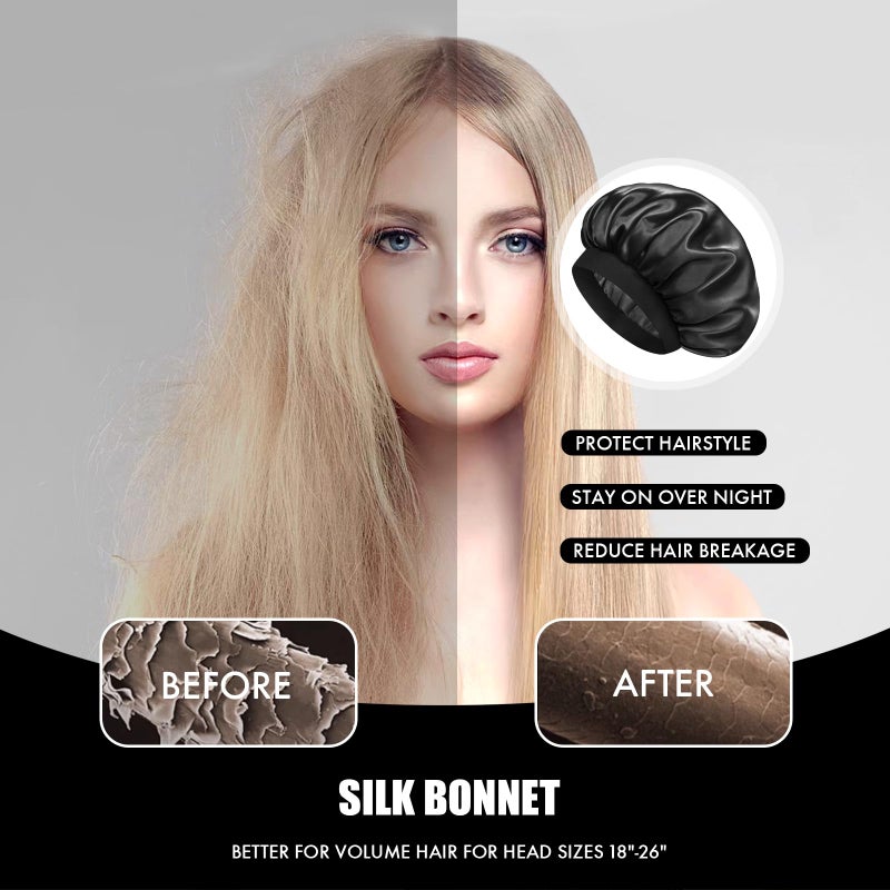 Doitory Satin Silk Bonnet for Sleeping, Double Layer Silk Sleep Cap for Men & Women, Soft Satin Lined Bonnet for Natural & Curly Hair(Black) - Image 5