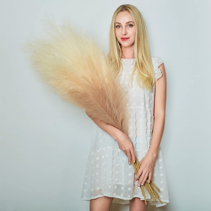 Faux Pampas Grass Decor 6 Stems Artificial Pampas Grass 43 inch Tall Pompass Grass Large Pompous Boho Flower Arrangement Home Decor for Room Wedding Party