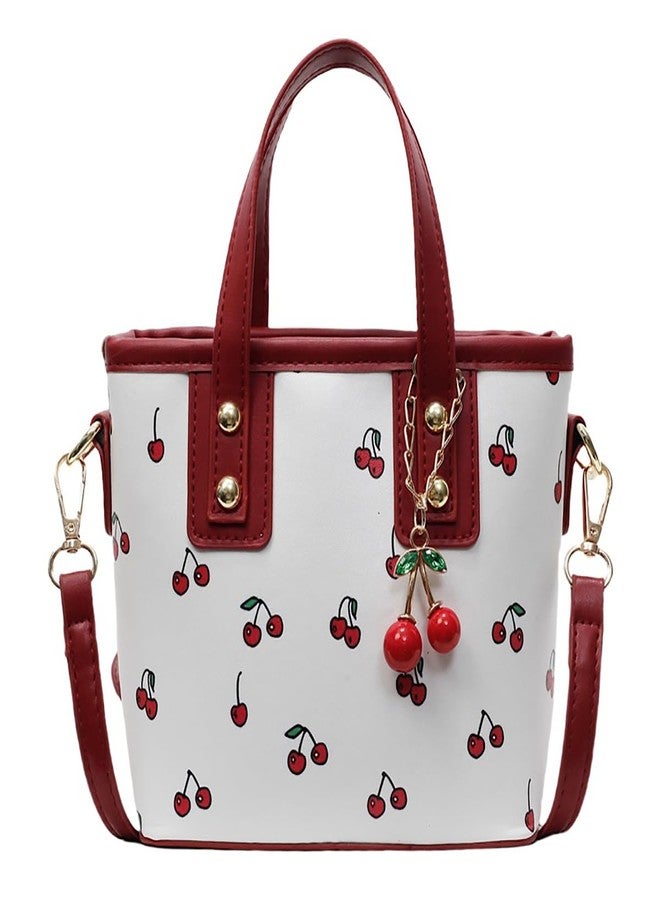 Alunsito Leather Tote Bag Cute Y2K Shoulder Purse Cherry Print Handbag with Top Handle, Clutch Satchel Pouch for Women - Image 1