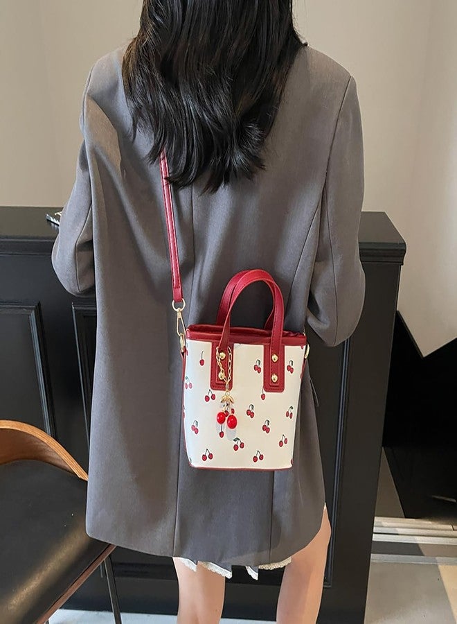 Alunsito Leather Tote Bag Cute Y2K Shoulder Purse Cherry Print Handbag with Top Handle, Clutch Satchel Pouch for Women - Image 4