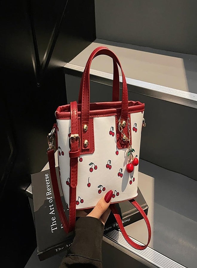 Alunsito Leather Tote Bag Cute Y2K Shoulder Purse Cherry Print Handbag with Top Handle, Clutch Satchel Pouch for Women - Image 5