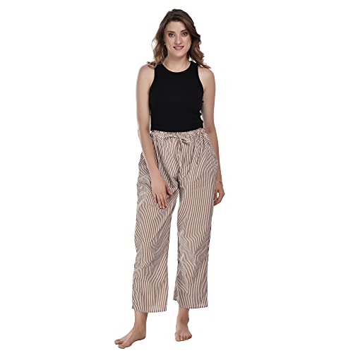 CIERGE Women's Cotton Linen Printed Casual Style Pyjama/Pajama Trackpant Loungewer (Brown, Cotton) Regular, Free Size - Image 1