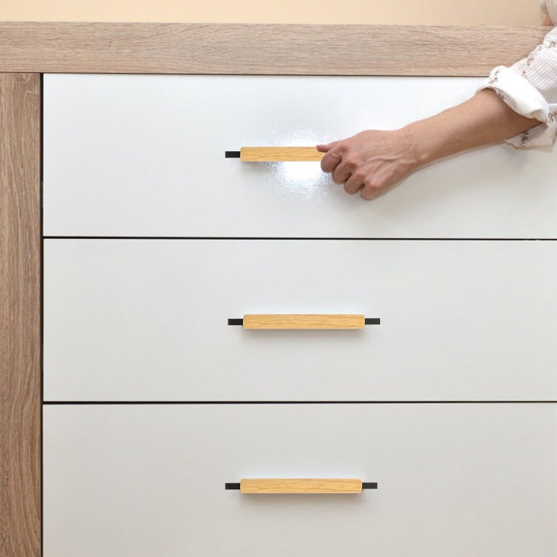 Black Aluminum and Solid Wood Cabinet Handles 160mm Rustic Furniture Pulls for Kitchen Wardrobe Cupboard - Image 5