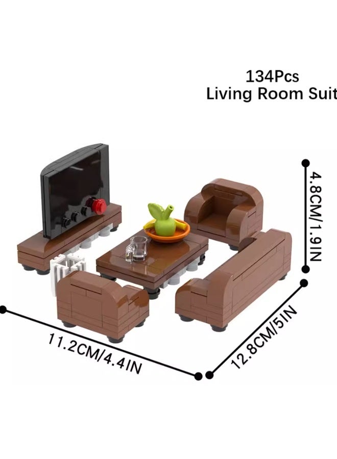 Loquat Creative Children's City Family Series Small Particle Puzzle Building Block Toys(Living Room Set 134Pcs) - Image 2