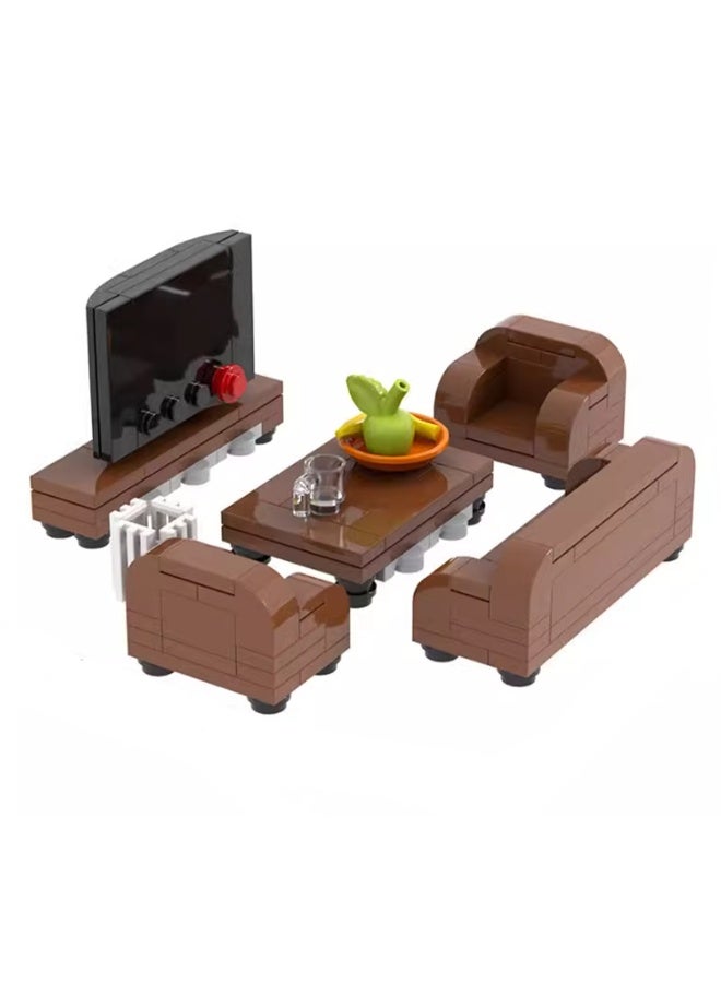 Loquat Creative Children's City Family Series Small Particle Puzzle Building Block Toys(Living Room Set 134Pcs) - Image 1