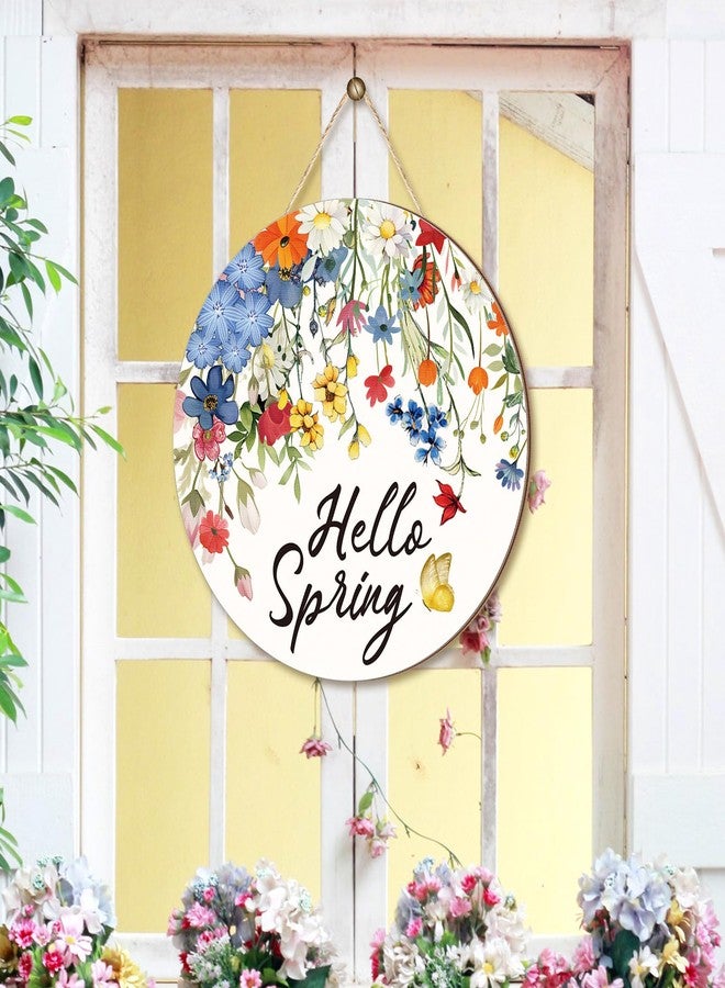 تشونفول لافتة "مرحباً بالربيع" من تشونفول، مناسبة للباب الأمامي، مقاس 11.8 بوصة، تُعلق على الباب أو الجدار، مصنوعة من الخشب، مزينة بإكليل من الزهور، تُعلق على الحائط أو الباب، للاستخدام الداخلي والخارجي. - Image 3