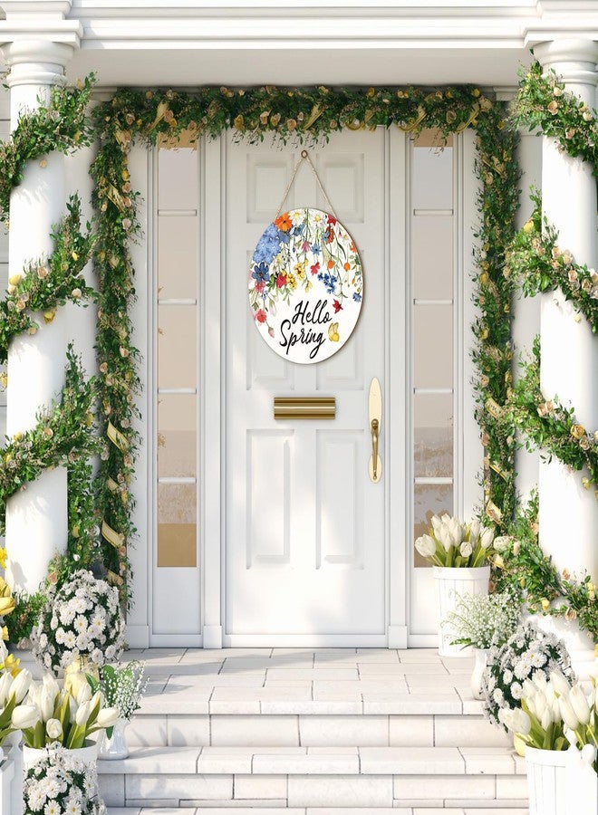 تشونفول لافتة "مرحباً بالربيع" من تشونفول، مناسبة للباب الأمامي، مقاس 11.8 بوصة، تُعلق على الباب أو الجدار، مصنوعة من الخشب، مزينة بإكليل من الزهور، تُعلق على الحائط أو الباب، للاستخدام الداخلي والخارجي. - Image 5