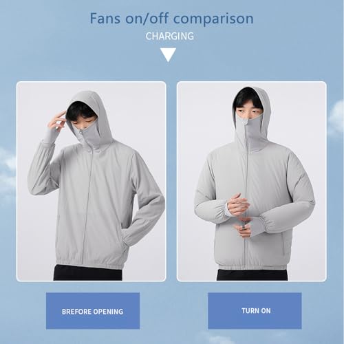 Meichoon Men Cooling Jacket with 2 Built-in Fans Lightweight UPF50+ UV Protection Hoodie Hiking Fishing Cycling Outdoors Sun Protective Clothes - Image 3