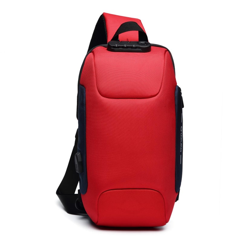 OZUKO حقيبة ظهر كتف مضادة للسرقة للرجال مع منفذ USB وتفاصيل عاكسة، حقيبة حمل يومية، متوسطة، حمراء، 9223 - Image 3