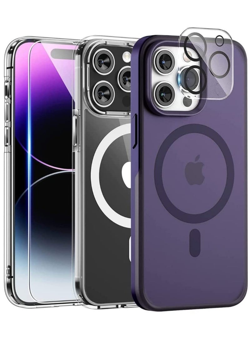 ELTRAZONE 5 in 1 Magnetic Case for iPhone 14 Pro Max [Military Grade Drop Protection] with 2X Screen Protector +2X Camera Lens Protector, Transparent Slim Fit Compatible with Magsafe Case-Clear - Image 1