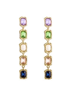 HaveDream Baroque Pearl Elegant Chain Earrings - Blue, Green, Purple Glass Diamonds  - Image 1
