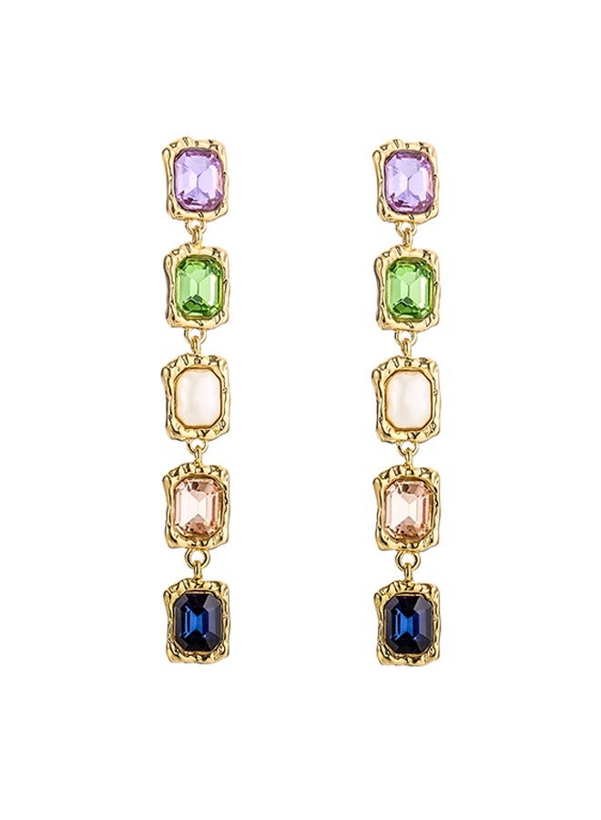 HaveDream Baroque Pearl Elegant Chain Earrings - Blue, Green, Purple Glass Diamonds - Image 1