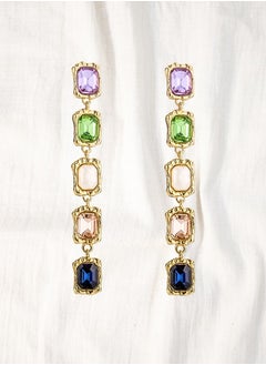 HaveDream Baroque Pearl Elegant Chain Earrings - Blue, Green, Purple Glass Diamonds  - Image 2