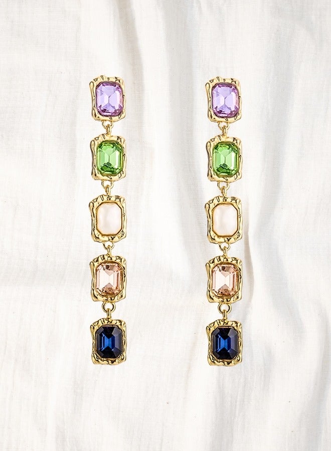 HaveDream Baroque Pearl Elegant Chain Earrings - Blue, Green, Purple Glass Diamonds - Image 2