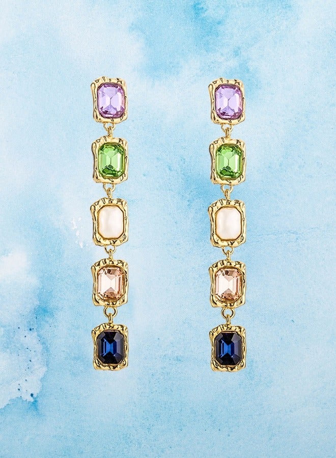 HaveDream Baroque Pearl Elegant Chain Earrings - Blue, Green, Purple Glass Diamonds - Image 3