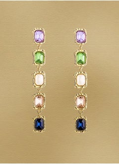 HaveDream Baroque Pearl Elegant Chain Earrings - Blue, Green, Purple Glass Diamonds  - Image 4