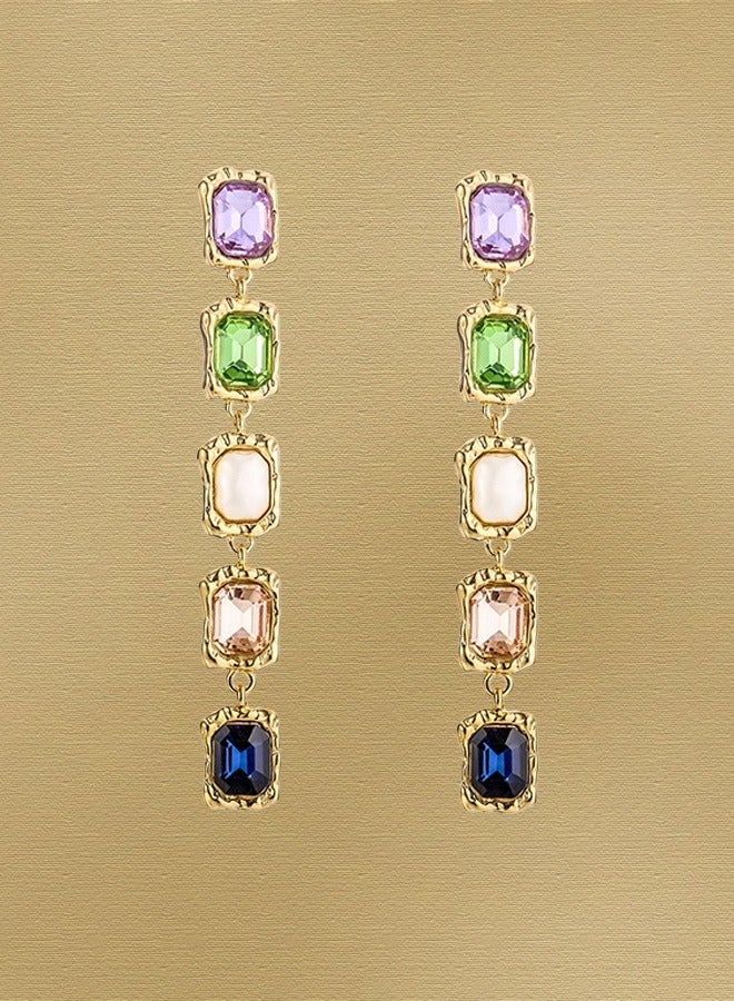 HaveDream Baroque Pearl Elegant Chain Earrings - Blue, Green, Purple Glass Diamonds - Image 4