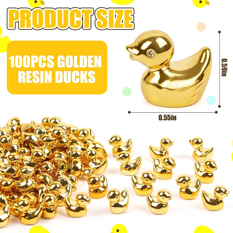 CCINEE 100pcs Golden Mini Resin Ducks Bulks, Miniature Duck Figurines to Hide Tiny Lucky Resin Duck Charms for Crafts Party Favor Table Indoor Garden Landscape Decorations - Image 2