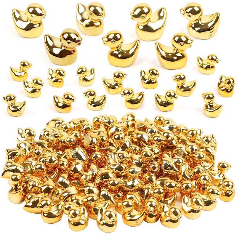 CCINEE 100pcs Golden Mini Resin Ducks Bulks, Miniature Duck Figurines to Hide Tiny Lucky Resin Duck Charms for Crafts Party Favor Table Indoor Garden Landscape Decorations - Image 1