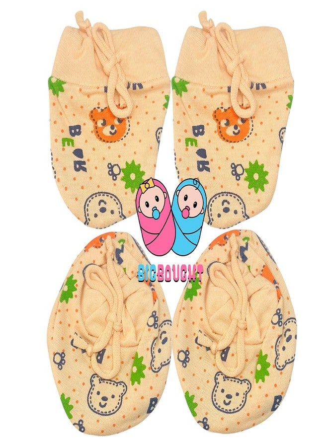 Bigbought Cotton Baby Mittens & Booties Combo | Soft Fabric | Newborn Baby Care(pack of 6) - Image 4