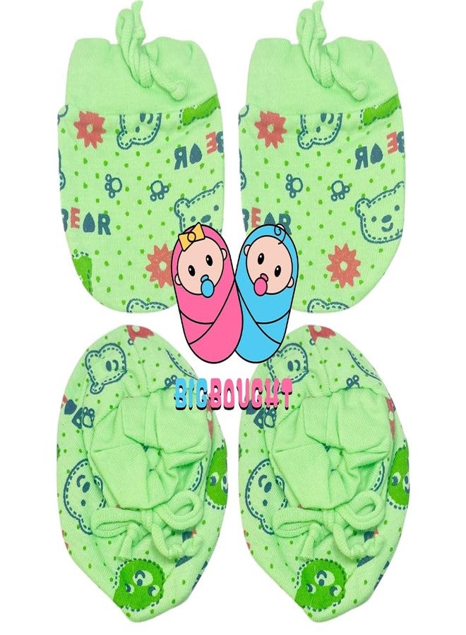 Bigbought Cotton Baby Mittens & Booties Combo | Soft Fabric | Newborn Baby Care(pack of 6) - Image 3