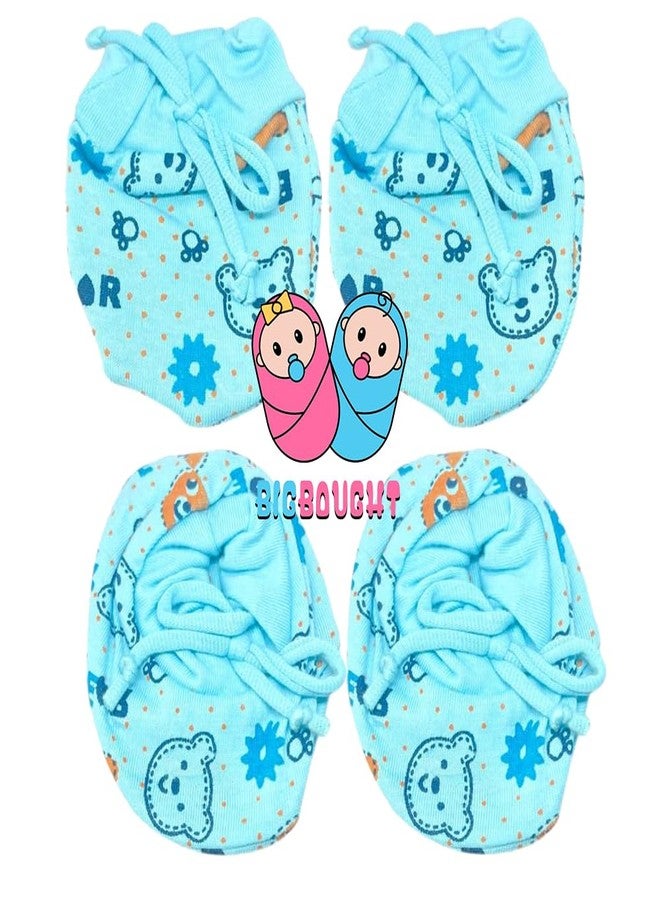 Bigbought Cotton Baby Mittens & Booties Combo | Soft Fabric | Newborn Baby Care(pack of 6) - Image 2