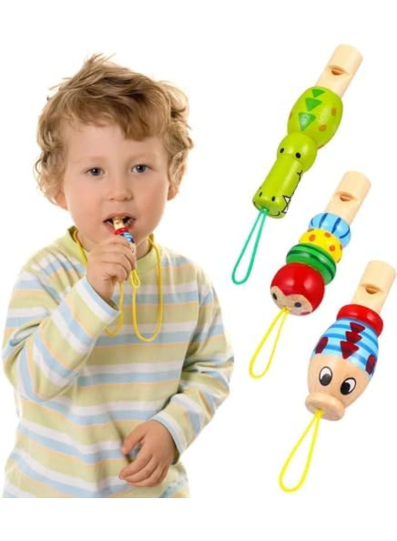 Luckam Animal Wooden Whistles for Baby Kids Music Instrument Developmental Educational Toys for Kids Party Noisemakers Whistles Kids Birthday Bag Fillers, 3Pcs - Image 1