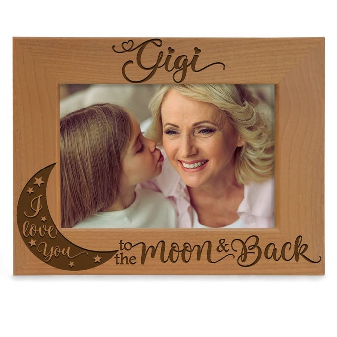 GIGI I LOVE YOU TO THE MOON AND BACK ENGRAVED NATURAL WOOD PICTURE FRAME GRANDPARENTS DAY GIFTS GRANDMA GIFTS NANA 4X6HORIZONTAL