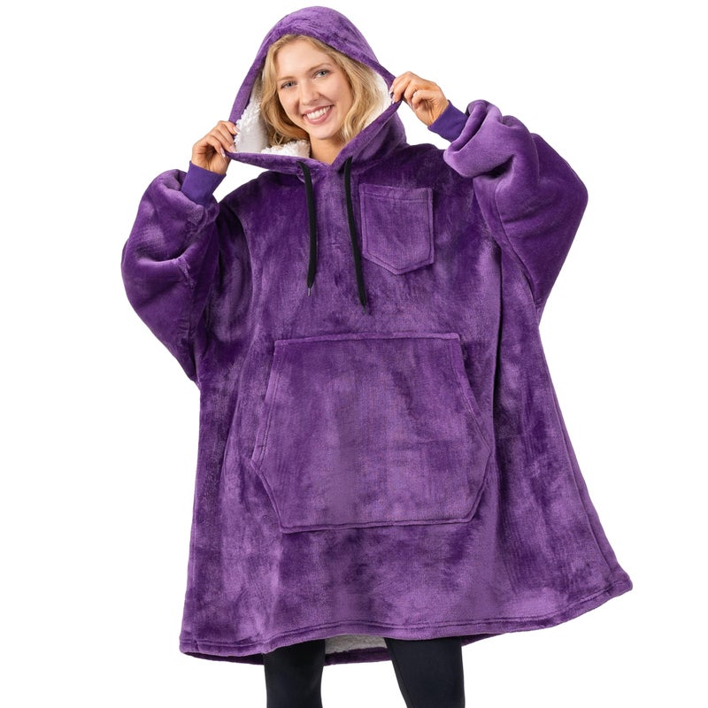 PAVILIA PAVILIA Blanket Hoodie for Women Purple  Sherpa Wearable Blanket Men  Cozy Oversized Sweatshirt Blanket  Warm Fleece Hooded Blanket Sweater with Sleeves and Giant Pocket  Purple - Image 1