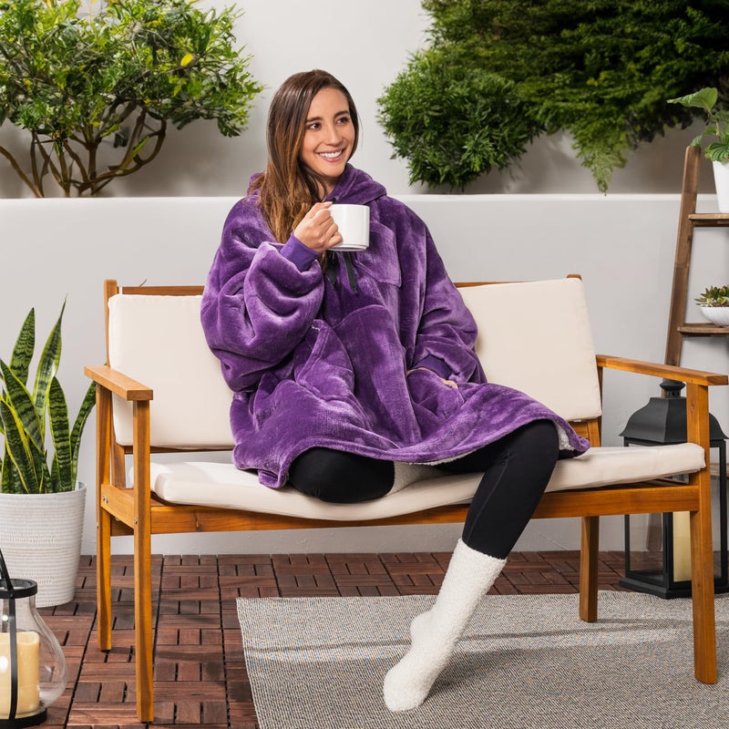 PAVILIA PAVILIA Blanket Hoodie for Women Purple  Sherpa Wearable Blanket Men  Cozy Oversized Sweatshirt Blanket  Warm Fleece Hooded Blanket Sweater with Sleeves and Giant Pocket  Purple - Image 5