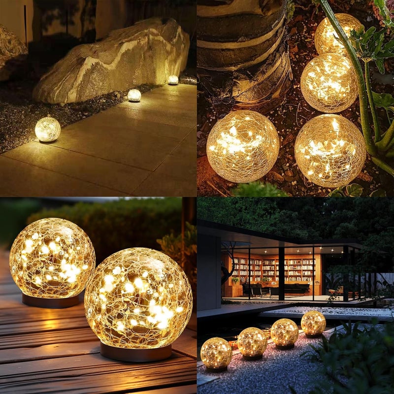 Duomama 2 قطعة من أضواء الكرة الزجاجية المكسرة، أضواء LED خارجية مقاومة للماء، إضاءة زخرفية للحديقة، الفناء، الفناء الخلفي والعشب - Image 2