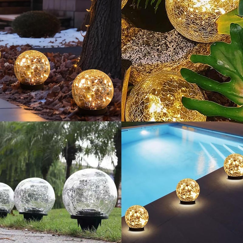 Duomama 2 قطعة من أضواء الكرة الزجاجية المكسرة، أضواء LED خارجية مقاومة للماء، إضاءة زخرفية للحديقة، الفناء، الفناء الخلفي والعشب - Image 5