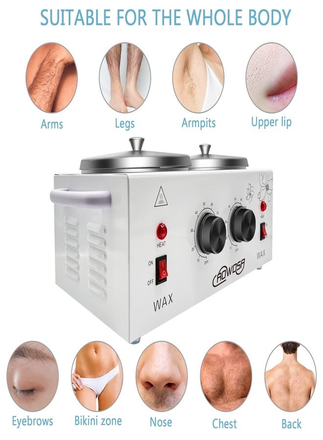 AOWOSA Professional Waxing Kit Wax Warmer Double Pot Wax Heater Machine for Hair Removal, Large Waxing Pot for Spa Salon Beauty Esthetician Home, with Adjustable Temperature Set, 50 Stick & 20 Collar(White) - Image 5