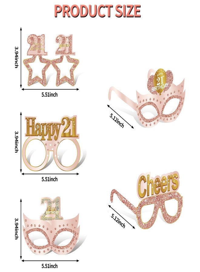 Guiruiy 24PCS 21st Birthday Paper Eyeglasses Decorations for Her, Pink Rose Gold Happy 21st Birthday Eyeglasses Gifts for Girls Women, Funny Finally 21 Year Old Birthday Glasses Party Supplies - Image 2