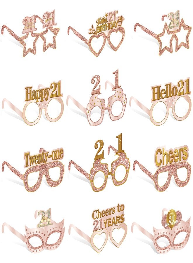 Guiruiy 24PCS 21st Birthday Paper Eyeglasses Decorations for Her, Pink Rose Gold Happy 21st Birthday Eyeglasses Gifts for Girls Women, Funny Finally 21 Year Old Birthday Glasses Party Supplies - Image 1