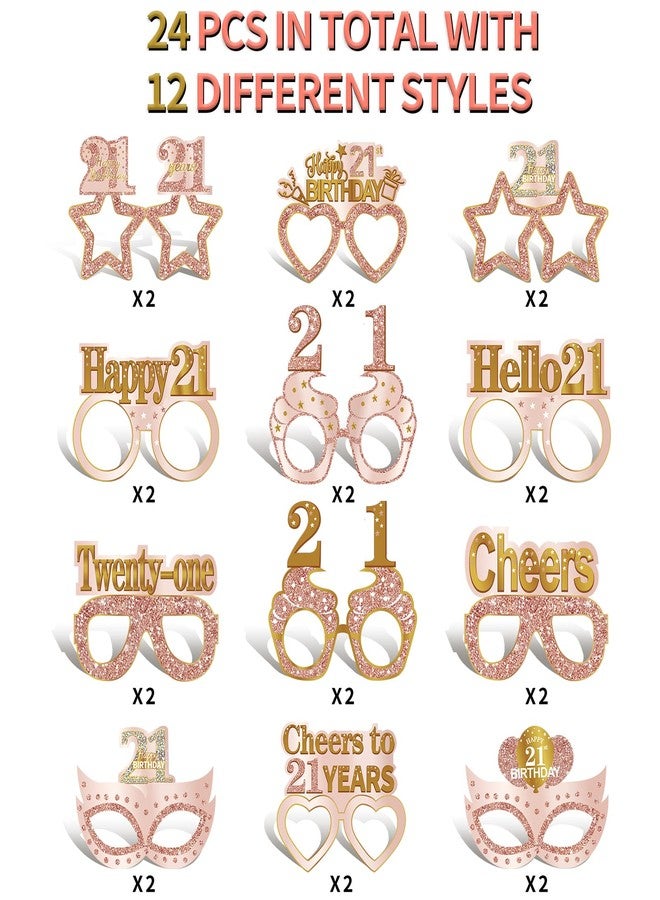 Guiruiy 24PCS 21st Birthday Paper Eyeglasses Decorations for Her, Pink Rose Gold Happy 21st Birthday Eyeglasses Gifts for Girls Women, Funny Finally 21 Year Old Birthday Glasses Party Supplies - Image 3