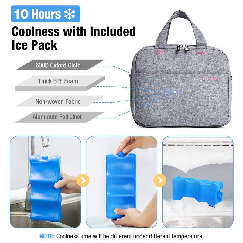 Lekebaby Baby Bottle Bag with Ice Pack Fits 6 Bottles 9 Oz Bottles, Leakproof Breastmilk Cooler Bag for Nursing Mom Daycare, Grey - Image 4