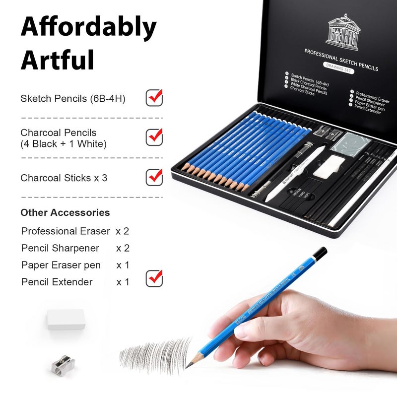 ROCOD Sketch Pencils for Kids and Adults Drawing, 26-Piece Profession Sketching Pencils, Drawing Pencil for Artists Beginner Sketching, Art Graphite Pencil 6B to 4H - Image 2