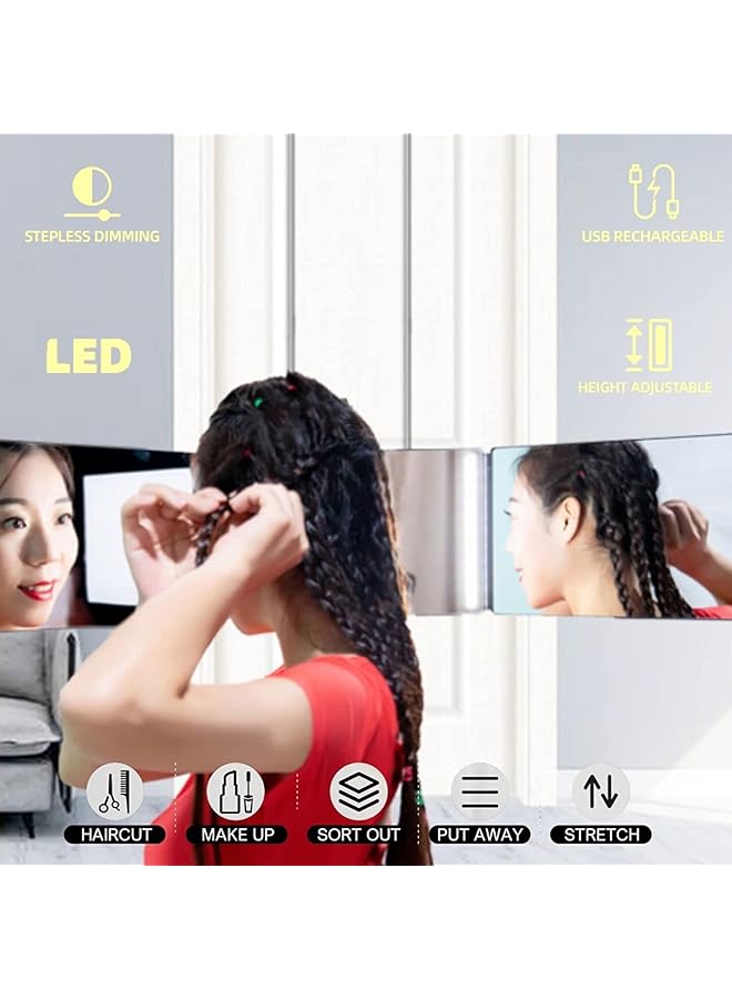 DMG TECH 3 Way Barber Mirror Led Self Cut Mirror 360° Barber Mirror For Men Usb With Height Adjustable Telescopic Hook Suitable For Haircut Hairstyling Shaving Grooming Hair Coloring And Makeup - Image 2