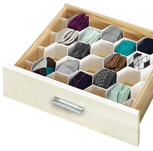 Simplify 32 Compartment Honeycomb Drawer Organizer | 8 Piece Set | Customizable to Fit Drawers | Plastic Snap Lock Design | Bedroom Dresser | Socks & Underwear | Bathroom | Jewelry & Cosmetics | White - Image 4