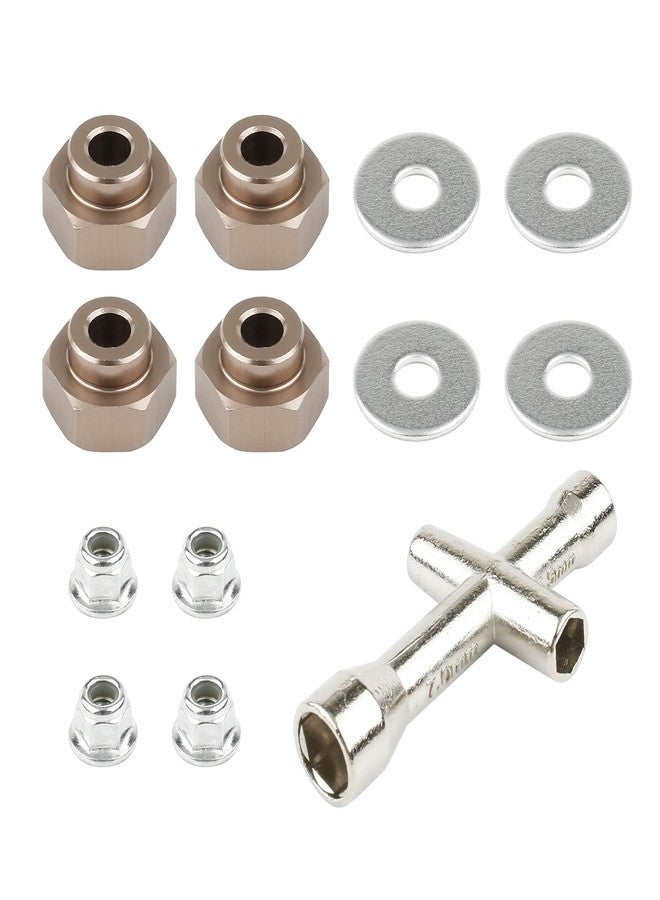 Rchobbytop 4 Sets 12mm to 17mm Hub Hex Adaptor Converter & Locknut & Wrench Upgrade Parts for 1/8 RC Wheels Fit 1/10 On-Road Off Road Car Tamiya Axial Traxxas HPI HSP Losi Kyosho Redcat (Titanium) - Image 1