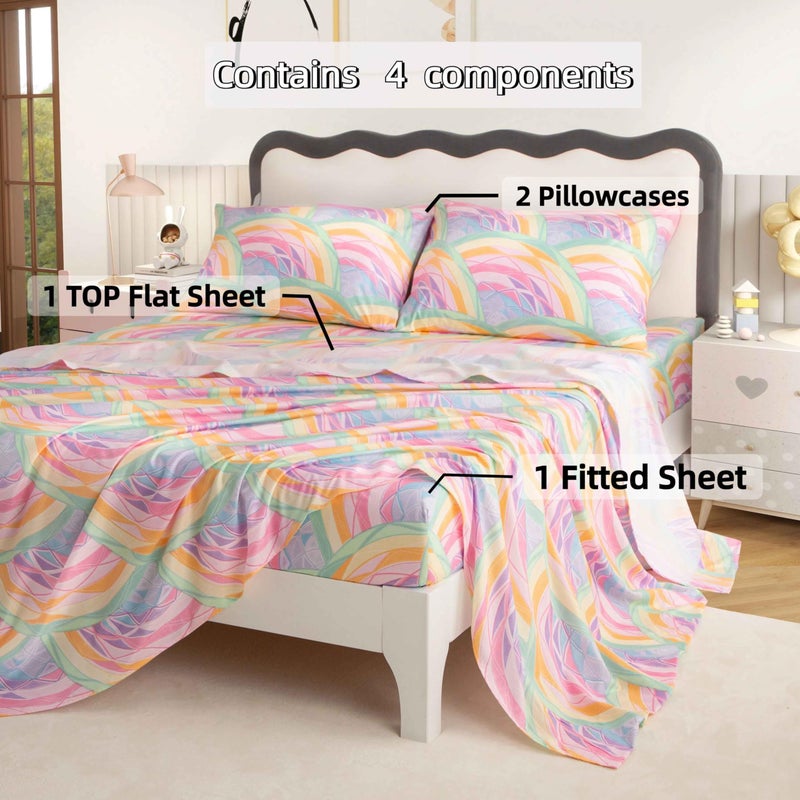 SDY 4PCS Mermaid Sheets Twin Set,Super Cozy and Soft Rainbow Bedding Sheets for Boys, Girls, Kids and Toddler, Bed in a Bag with 1 Fitted Sheet+ 1 Top Flat Sheet + 2 Pillowcases - Image 2