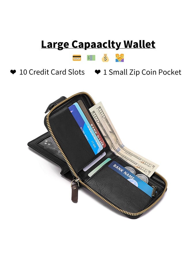 1PCS Premium Men's Leather Bifold Wallet, Big Capacity Durable Smooth Leather with Flap ID Window Zip Coin Pocket, Multi Card Slots Holder for Business Travel Casual Daily Use Gift For Men - Image 2