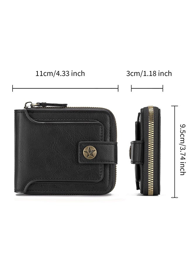 1PCS Premium Men's Leather Bifold Wallet, Big Capacity Durable Smooth Leather with Flap ID Window Zip Coin Pocket, Multi Card Slots Holder for Business Travel Casual Daily Use Gift For Men - Image 3