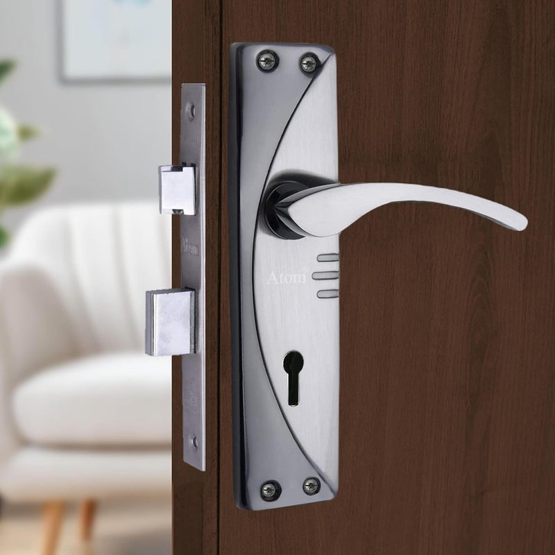 ATOM Heavy Duty Mortise Door Lock for Bedroom, Living Room, Main Door, Black Silver Finish | 3 Keys | 6 Lever Double Stage Lockset for House Hotel Office(1003KY) - Image 2