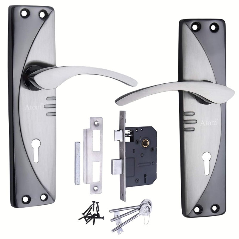 ATOM Heavy Duty Mortise Door Lock for Bedroom, Living Room, Main Door, Black Silver Finish | 3 Keys | 6 Lever Double Stage Lockset for House Hotel Office(1003KY) - Image 1