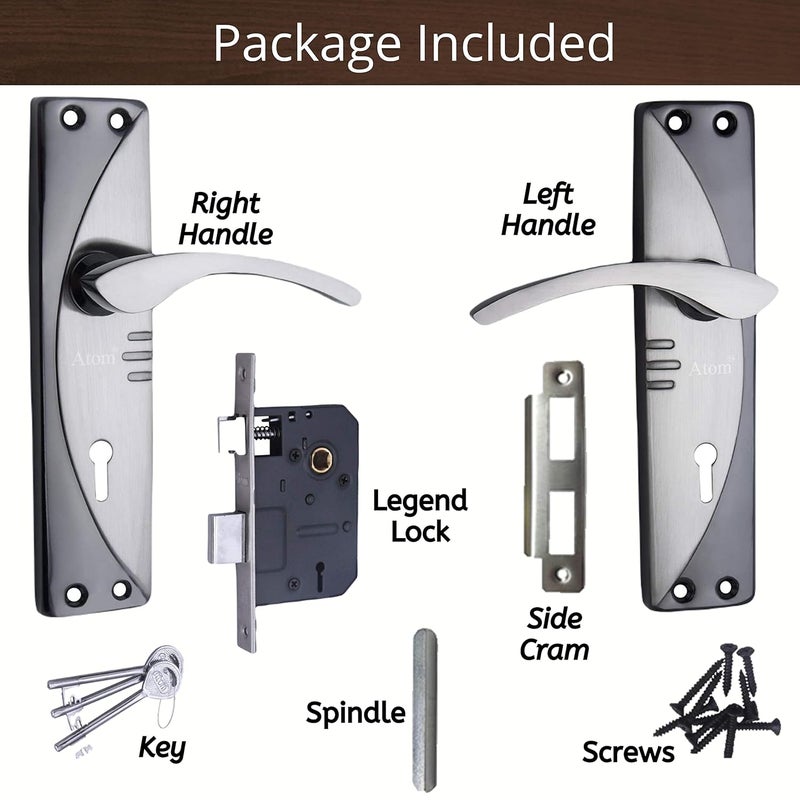 ATOM Heavy Duty Mortise Door Lock for Bedroom, Living Room, Main Door, Black Silver Finish | 3 Keys | 6 Lever Double Stage Lockset for House Hotel Office(1003KY) - Image 3